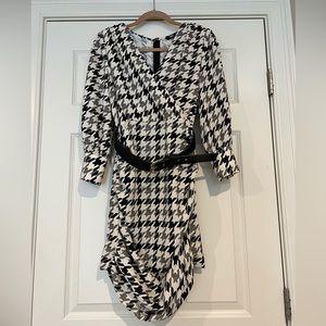 Zara Houndstooth Mini Dress. Black and White with Belt